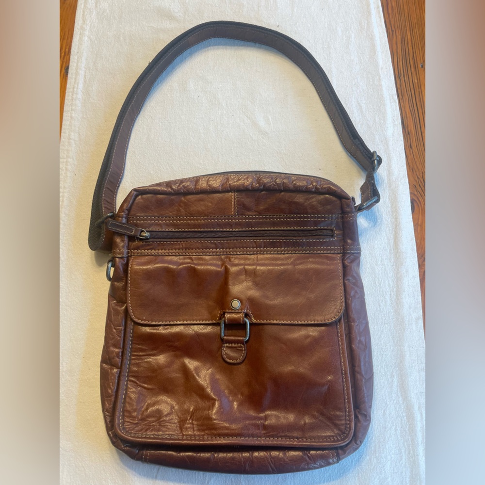 Brown Leather Cross Body/Messenger Bag with Distressed Finish